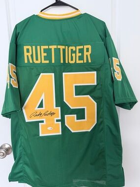 Rudy Ruettiger Autographed Signed #45 Green Custom Jersey XL JSA Witnessed